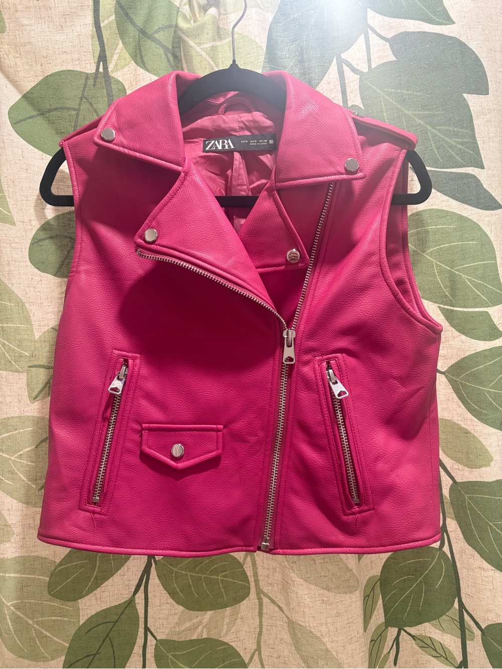 Zara Hot Pink Faux Leather Moto Vest